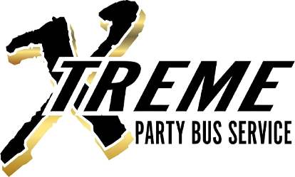 Xtreme Party Bus Service logo with a large stylized X, bold black and gold lettering for Limo Bus.