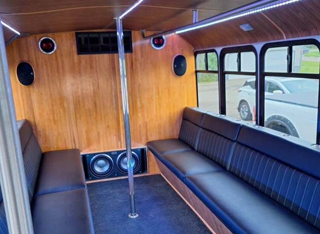 Xtreme Party Bus Service in Wisconsin offers wood-paneled luxury for your next bachelorette party.